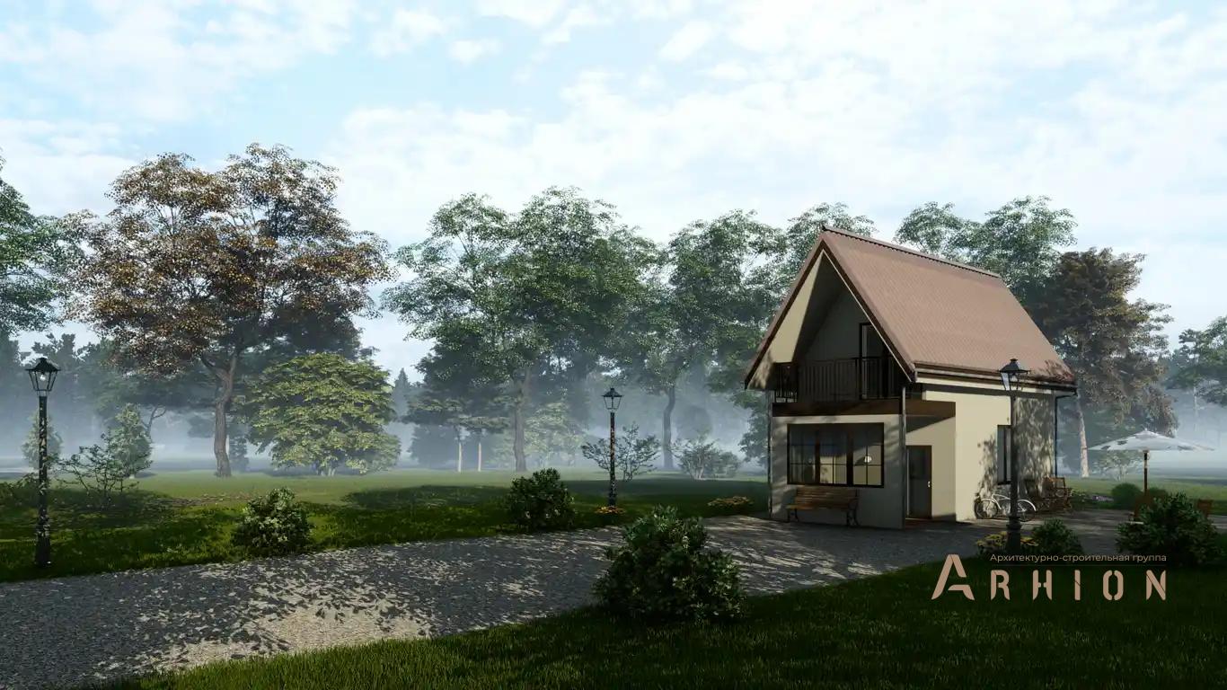 1. Проект одноэтажного дома в современном стиле с плоской кровлей , h-1620, площадью - 61 кв c мансардой, сауной, терассой, балконом